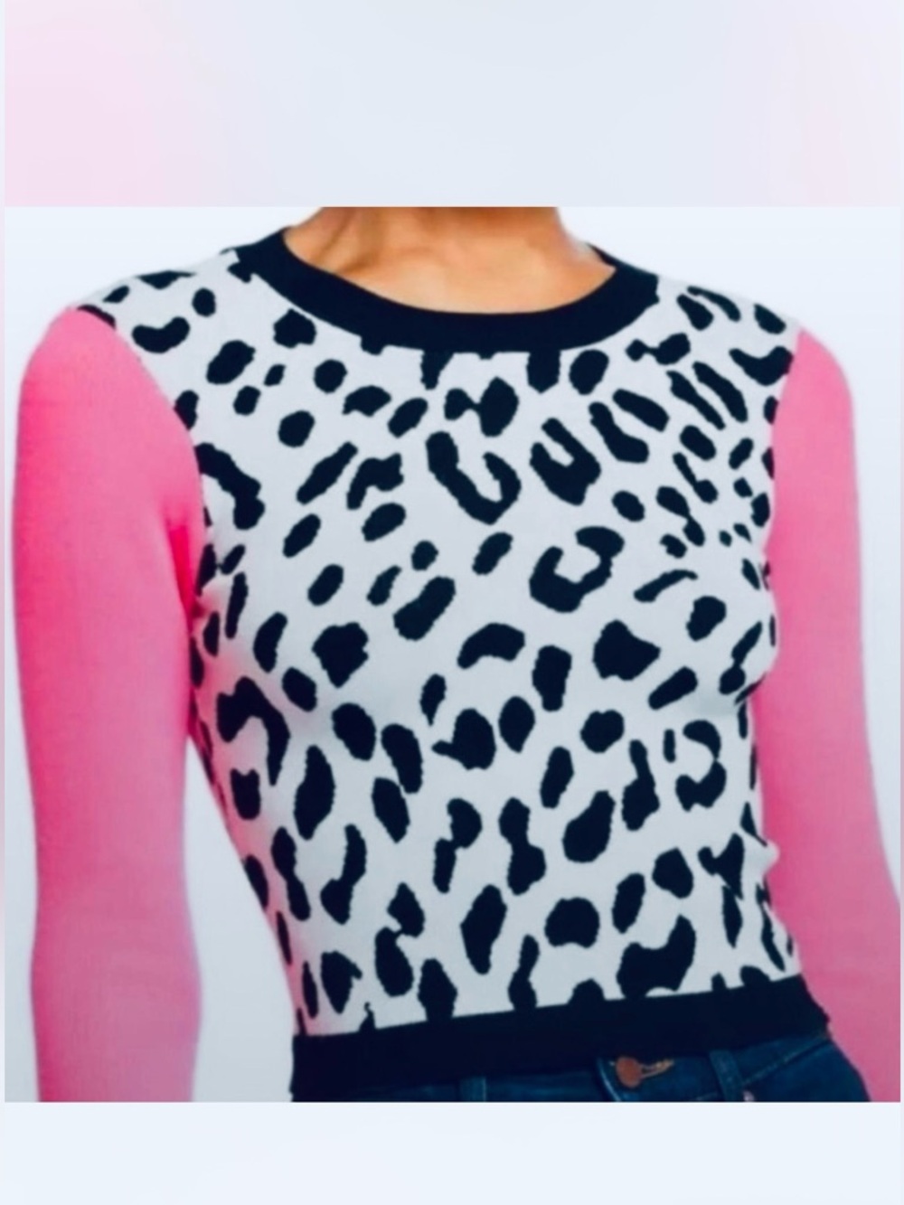 Alice + Olivia Pink and Black Leopard Print Sweater